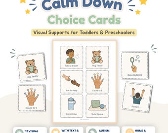 Calm Down Choice Cards, Autism Support Printable, Toddler Calm Corner PDF