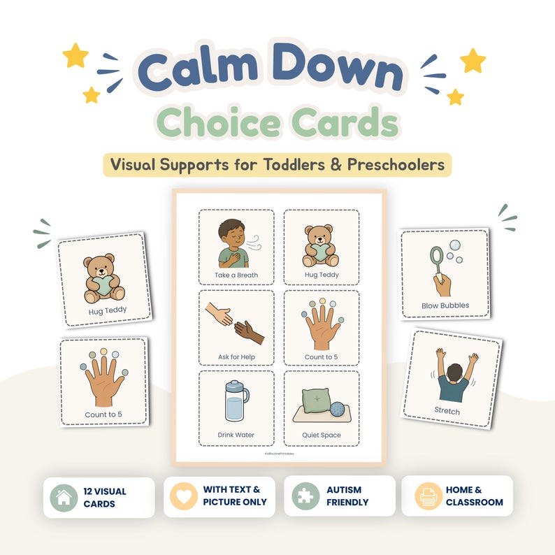 Calm Down Choice Cards, Autism Support Printable, Toddler Calm Corner PDF image 1