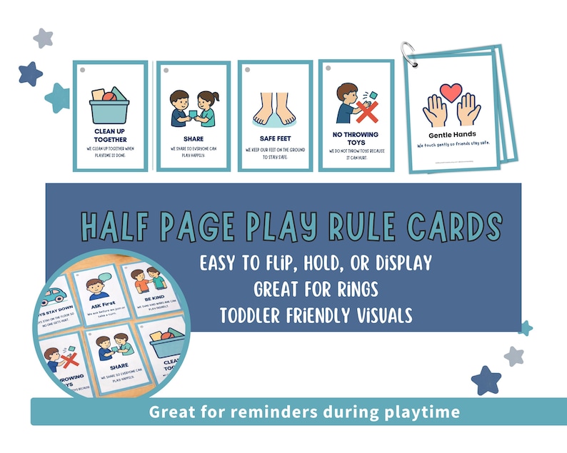 Large Play Rule Cards Printable, Toddler Classroom Rules Chart, Digital ...