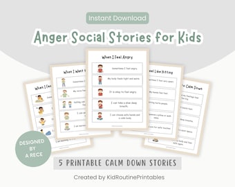 Anger Social Stories for Kids, Calm Down Story Bundle, Autism Behavior Support, Digital Download
