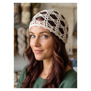 Handmade Crochet Skull Cap - Boho Mesh Beanie for Women - Lightweight Lace Headwrap
