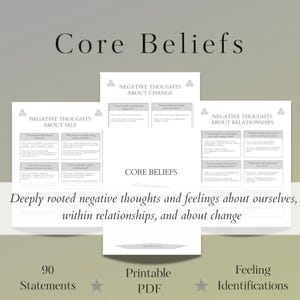 Core Beliefs Printable | Identify Limiting Beliefs, Attachment Patterns & Fear of Change | Therapy-Inspired Self Reflection Journaling