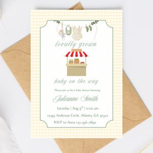 Locally Grown Baby Shower Invitation, Farmers Market Baby Shower Invite, Homegrown, Gender Neutral Baby Shower, Baby Shower Invite