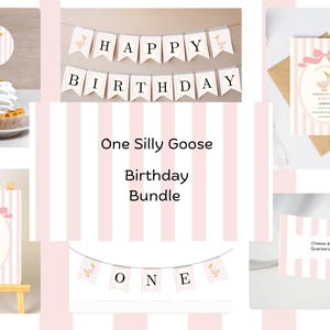 One Silly Goose First Birthday Bundle, Pink Goose Birthday Package, Silly Goose First Birthday, Goose Birthday Decorations, Digital Template