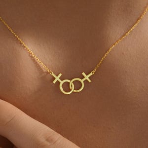 Dubbelt Venushalsband i sterlingsilver, lesbiskt halsband, pridesmycken, halsband med personligt könssymbol, Venushalsband, HBTQ-smycken