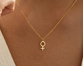 Collar feminista, collar minimalista con el símbolo de Venus, collar plateado con el símbolo de género, collar con el símbolo femenino, regalo de Navidad para ella