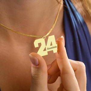 14K Gold Number Necklace: Personalized Jersey Number Pendant