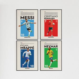 Messi Ronaldo Mbappe Neymar Poster Pack, Soccer Poster Set, Football Poster, Soccer Poster, Footballer Wall Art, Set of 4 Soccer Art Print