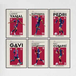 Barcelona Poster Gift Set of 6 Bundle, Barcelona Poster Set of 6, Barcelona Footballer Wall Art