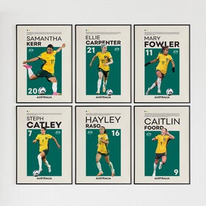 Matildas Poster Gift Set of 6 Bundle, Australia Women&#39;s Soccer Team Poster Set of 6, Women’s Footballer Wall Art