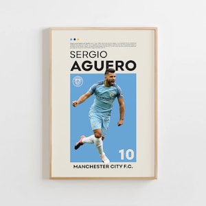 Sergio Aguero Poster, Manchester City Poster, Sergio Aguero Print, Gift Poster, Argentine Footballer