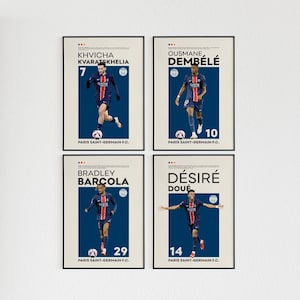 Paris Saint-Germain Poster Gift Set of 4 Bundle, Paris Saint-Germain Poster Set of 4, Paris Saint-Germain Footballer Wall Art