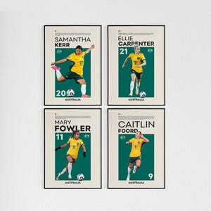 Matildas Poster Gift Set of 4 Bundle, Australia Women&#39;s Soccer Team Poster Set of 4, Women’s Footballer Wall Art