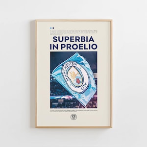 Manchester City Poster, Superbia in Proelio Poster, Decor of Manchester City Fun, Manchester City Gift, Manchester City Commemorative Poster