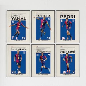 Barcelona Poster Gift Set of 6 Bundle, Barcelona Poster Set of 6, Barcelona Footballer Wall Art