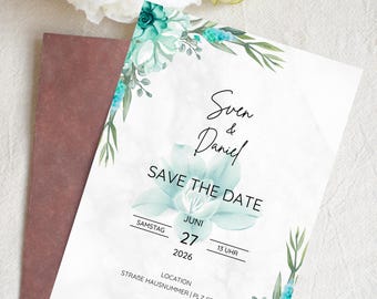 Save the Date Wedding Sage | Personalized Wedding Card | Watercolor Flowers | Digital Template | Modern & Elegant