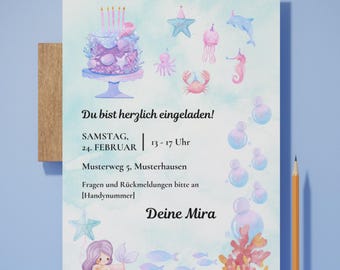 Invitation | Mermaid Party | Children's Birthday | Mermaid