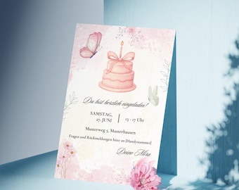 Invitation | Pink Party | Children's Birthday | Pink Butterfly