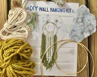 DIY wall hanging kit - BoHo macrame fiber art - Easy craft kit - choose your own color