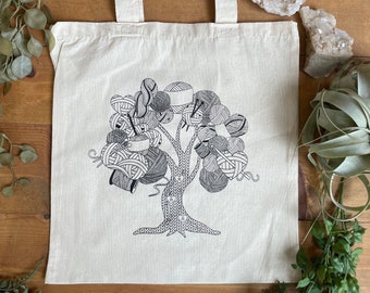 Yarn Tree Canvas Tote Bag , Knitter Bag, Yarn Tote