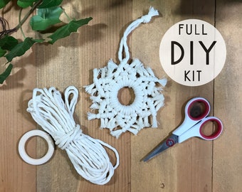 DIY macrame snowflake kit, diy macrame kit, diy craft kit, make your own kit, ornament kit