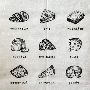 Cheese illustrated dishtowel , Cheese Lover towel , Cheese tea towel image 4