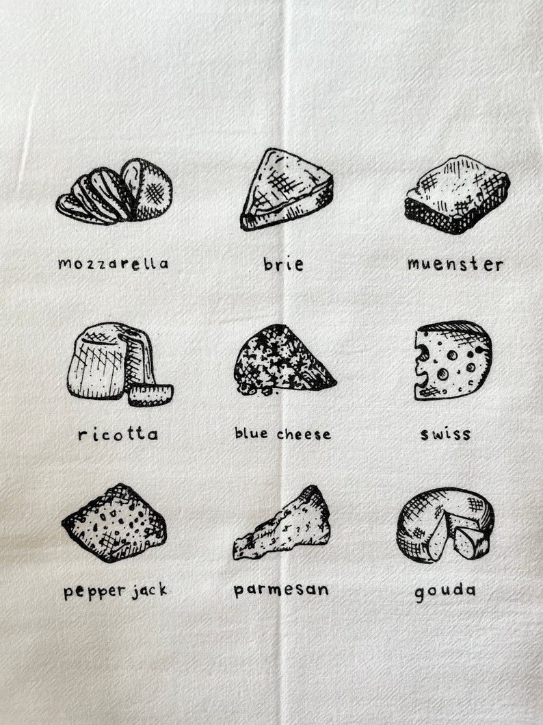 Cheese illustrated dishtowel , Cheese Lover towel , Cheese tea towel image 4