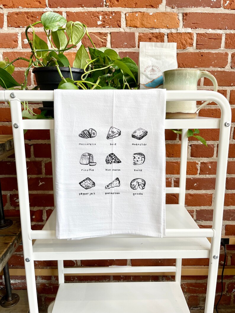 Cheese illustrated dishtowel , Cheese Lover towel , Cheese tea towel image 3