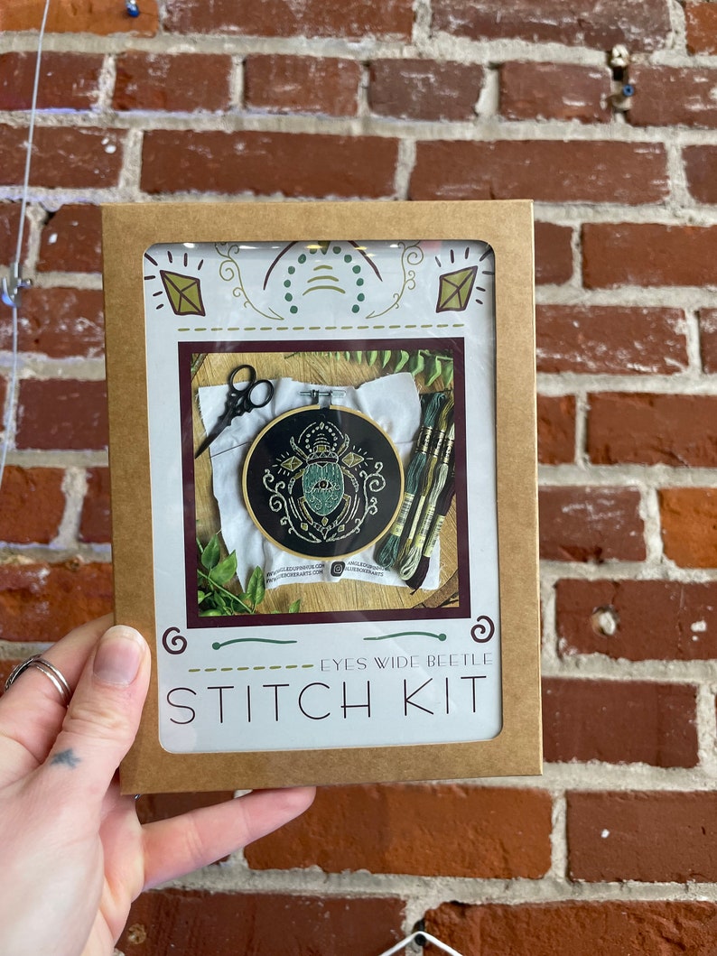 DIY Stitch Kit Eyes Wide Beetle, easy embroidery kit, diy bug embroidery kit, Magical DIY kit image 9