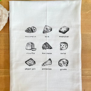 Cheese illustrated dishtowel , Cheese Lover towel , Cheese tea towel image 5