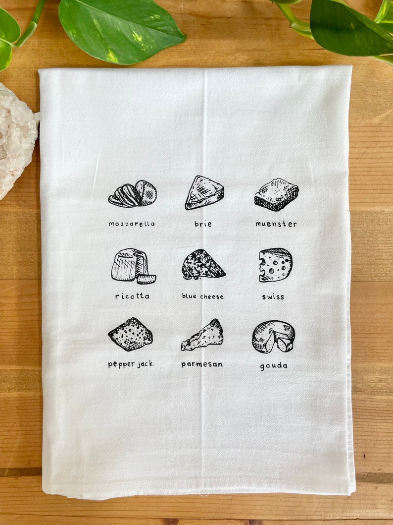 Cheese illustrated dishtowel , Cheese Lover towel , Cheese tea towel image 5