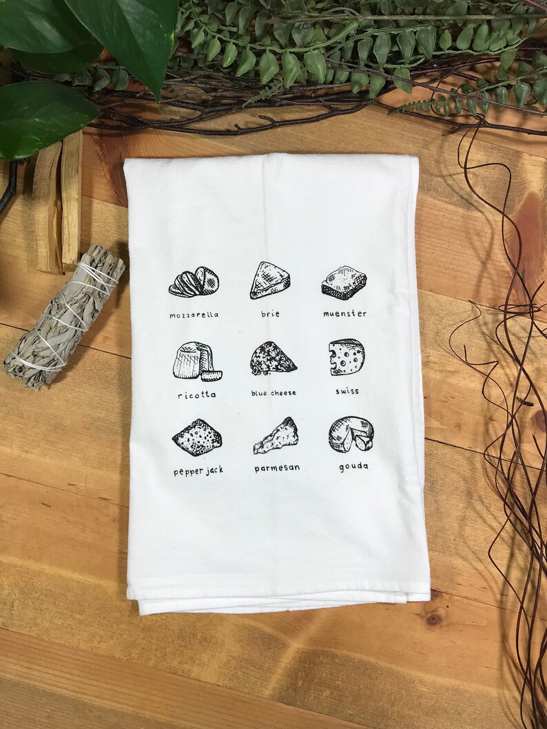 Cheese illustrated dishtowel , Cheese Lover towel , Cheese tea towel image 2