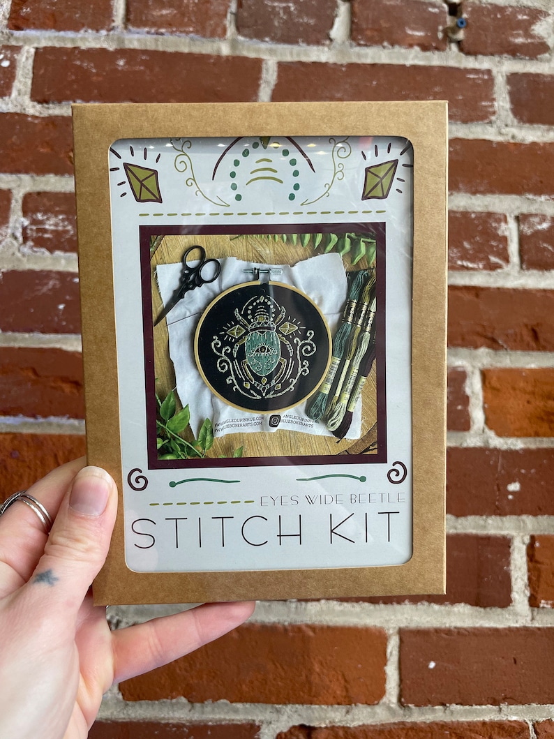 DIY Stitch Kit Eyes Wide Beetle, easy embroidery kit, diy bug embroidery kit, Magical DIY kit image 10