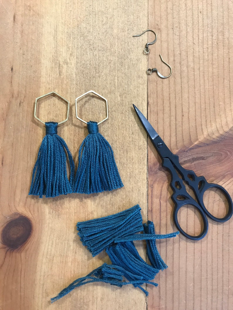 Hexagon tassel earring DIY kit Choose your own color Easy Jewelry kit image 5