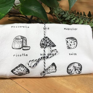 Cheese illustrated dishtowel , Cheese Lover towel , Cheese tea towel image 1