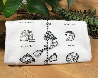 Cheese illustrated dishtowel , Cheese Lover towel , Cheese tea towel