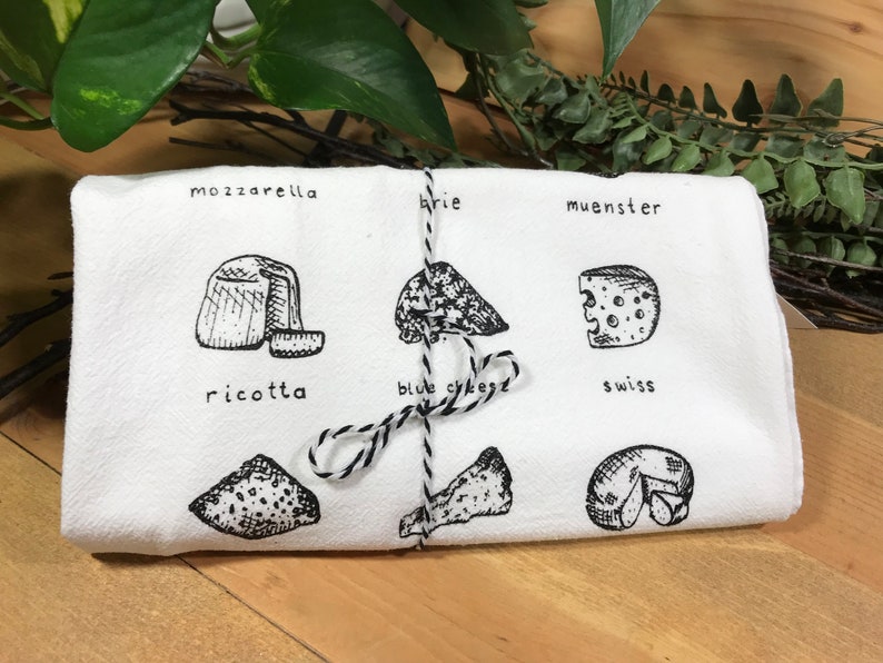 Cheese illustrated dishtowel , Cheese Lover towel , Cheese tea towel image 1