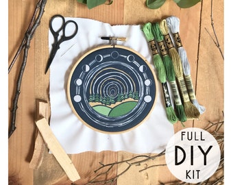 DIY stitch Kit , Moon Over Midwest , Embroidery Kit , Full craft kit , Moon Phase , Craft Kit , Stitch Kit