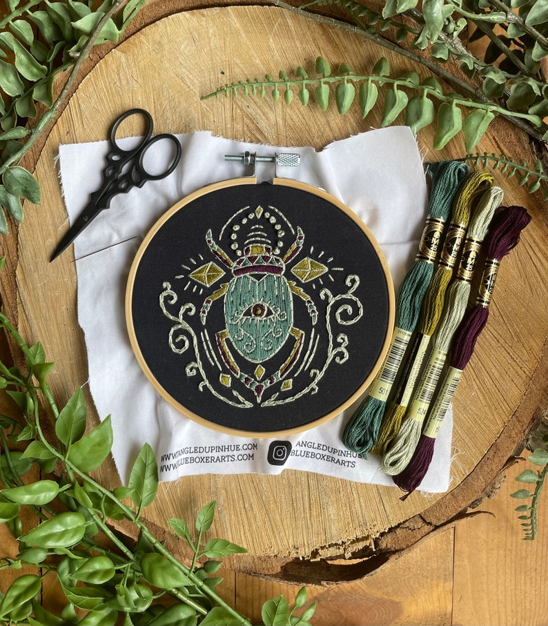 DIY Stitch Kit Eyes Wide Beetle, easy embroidery kit, diy bug embroidery kit, Magical DIY kit image 1