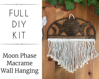 DIY macrame Moon Phase kit, easy macrame kit, wall hanging kit, moon phase DIY kit, diy macrame kit, diy craft kit, diy wall hanging