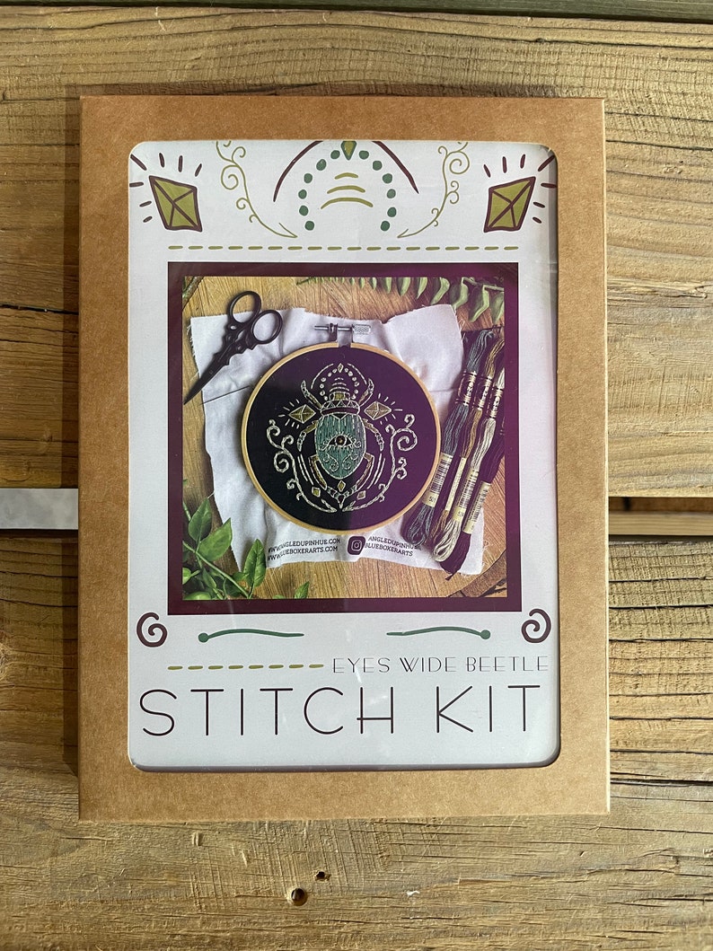 DIY Stitch Kit Eyes Wide Beetle, easy embroidery kit, diy bug embroidery kit, Magical DIY kit image 8