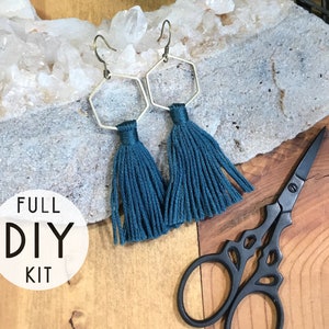 Hexagon tassel earring DIY kit Choose your own color Easy Jewelry kit image 1