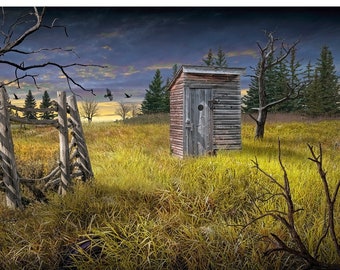 Rustic Outhouse in Rural Landscape in a Fine Art Photograph, Classic Wall Art of Old Out House in a Collectors Print, Canvas Wraps and Metal