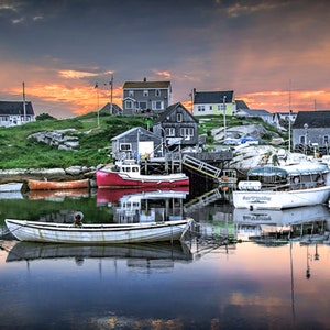 Peggy&#39;s Cove Sunrise Photograph: Nova Scotia Fishing Village Seascape Art Print