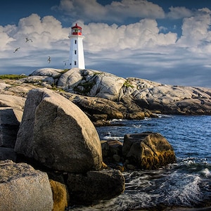 Peggy&#39;s Cove Lighthouse Seascape Photograph - Nova Scotia Art Print