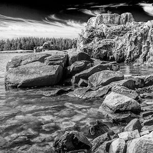 Shoreline Rock Formations in Acadia National Park on Mount Desert Island in Maine No.BW075 A Fine Art Seascape Flower Photograph