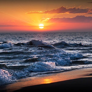 Lake Michigan Sunset Print: Rustic Nautical Seascape Photo