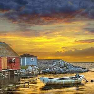 Peggy's Cove Sunset Print: Nova Scotia Harbor Seascape Wall Art Full Color