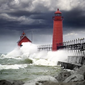 Grand Haven Lighthouse Print: Lake Michigan Storm Photography