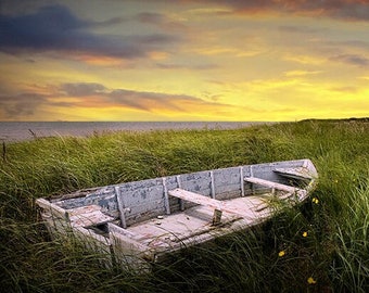 Prince Edward Island Sunrise Photograph: Stranded Rowboat Seascape Art